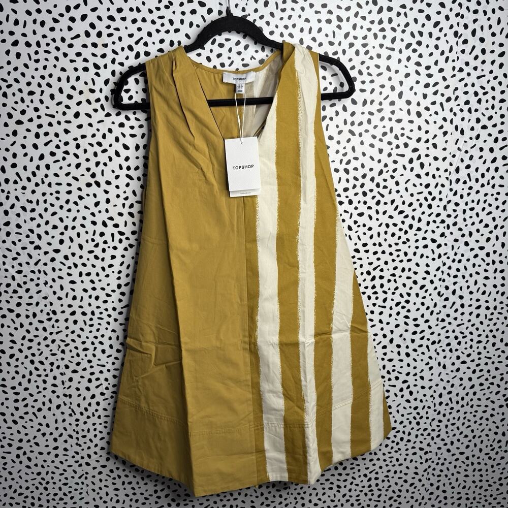 Topshop Halter Mini Trapeze Dress Mustard Contrast Stripe Size 12